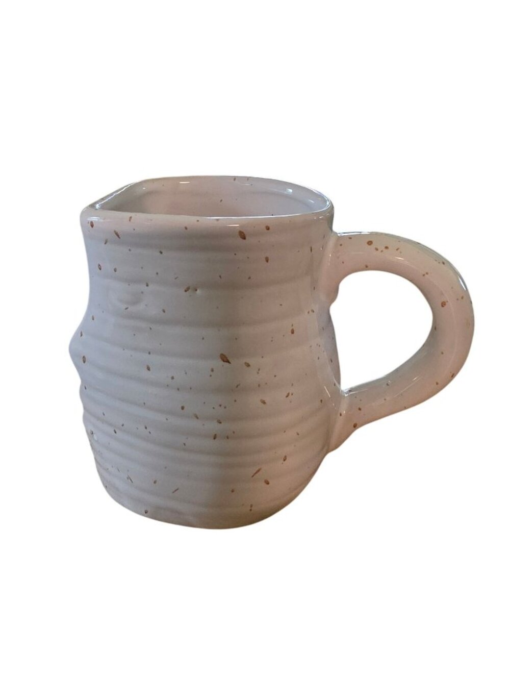 World Market Abstract Face Profile Mug Cream Speckled Stoneware Ceramic Coffee C